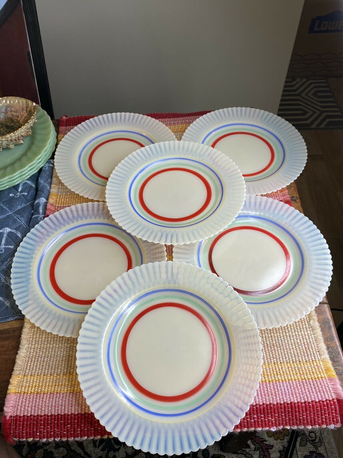 6 Petalware Cremax Primary Color Bands Stripes 9.25” Dinner Plates